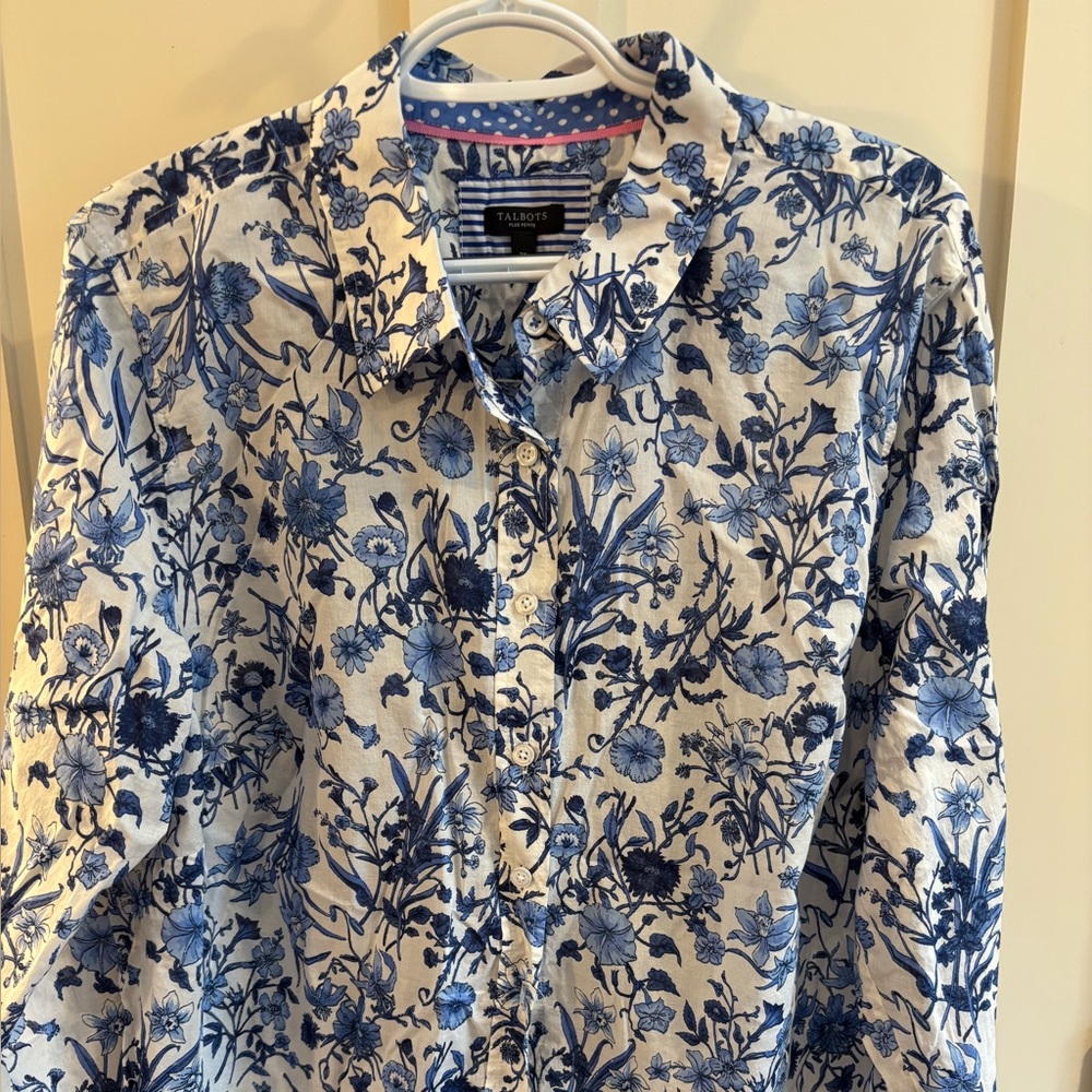 Talbots Blue and White Floral Shirt
